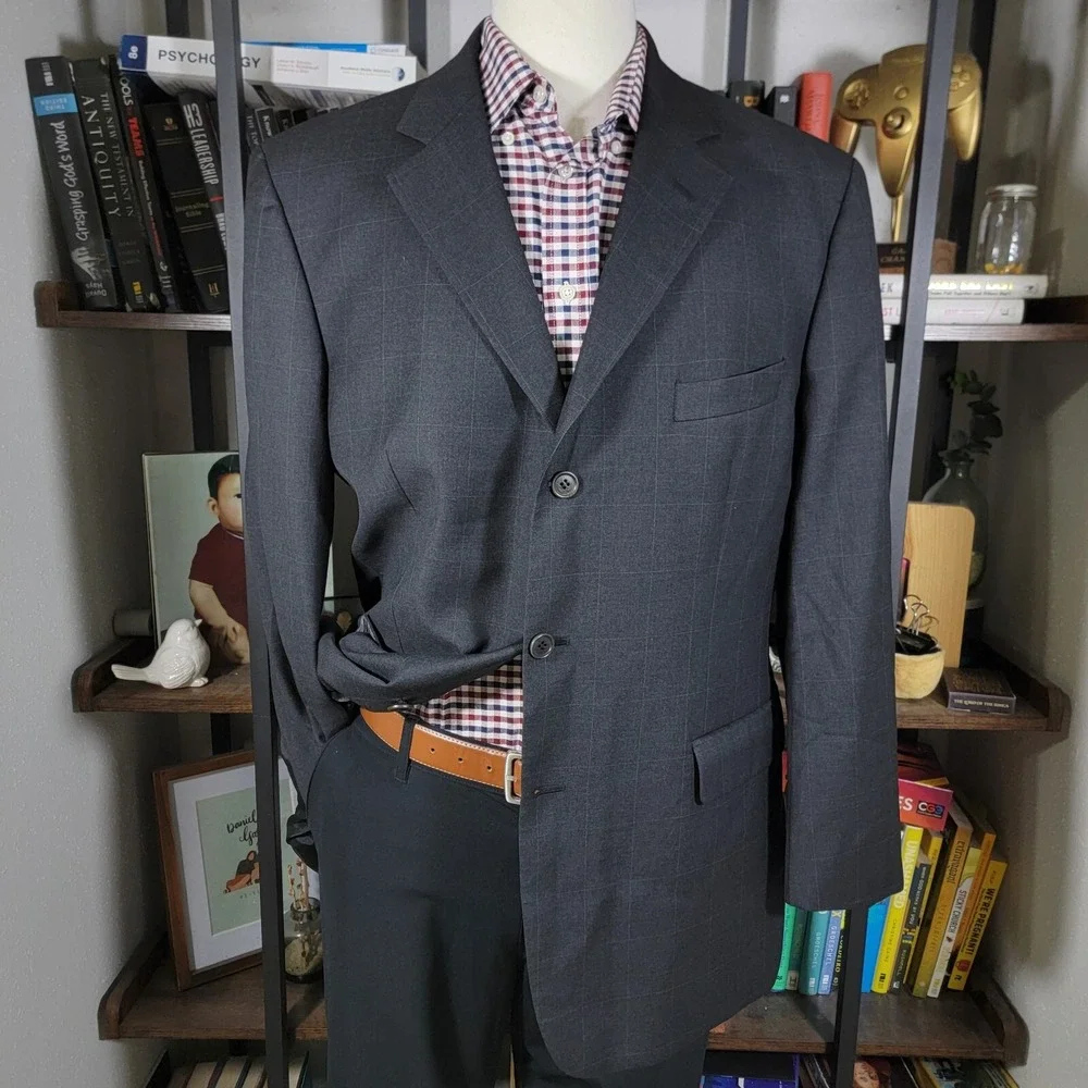 VTG Brooks Brothers 346 Men's Sport Coat Blazer Three Button Gray Plaid Wool 44R